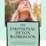 A serene woman with eyes closed, breathing deeply in a forest, featured on the cover of The Emotional Detox Workbook by The Inner Seeker.