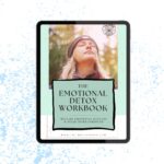 Digital tablet showing the cover of The Emotional Detox Workbook with a peaceful woman in nature and pastel green design.