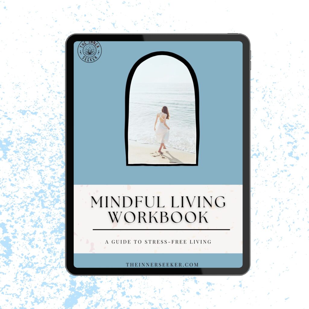 Digital tablet displaying the Mindful Living Workbook cover