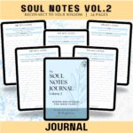 Soul Notes Journal Volume 2 digital mockup showing cover and interior pages on tablet screens, featuring inspirational quotes and reflection prompts for deeper inner clarity.