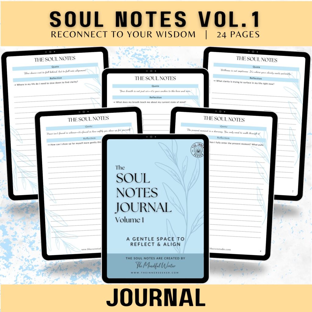 Sample inner pages of Soul Notes Journal Volume 1 with reflective journaling prompts