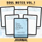 Sample inner pages of Soul Notes Journal Volume 1 with reflective journaling prompts