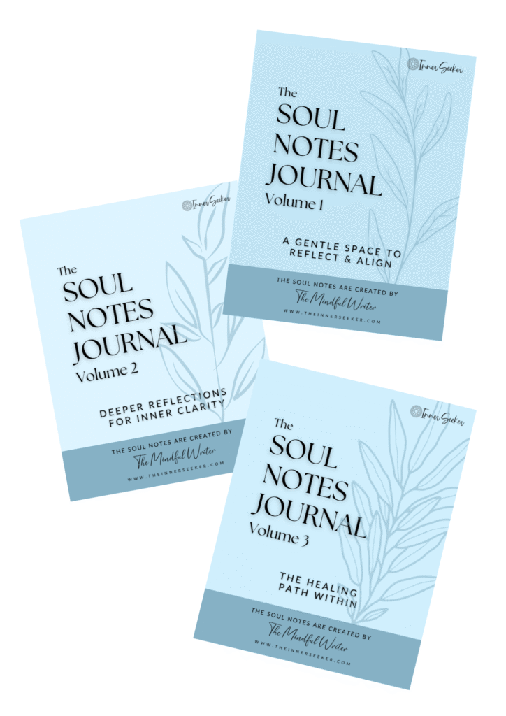 Trilogy of Soul Notes Journal Volumes 1, 2, and 3 on digital tablets with journaling prompts for self-reflection