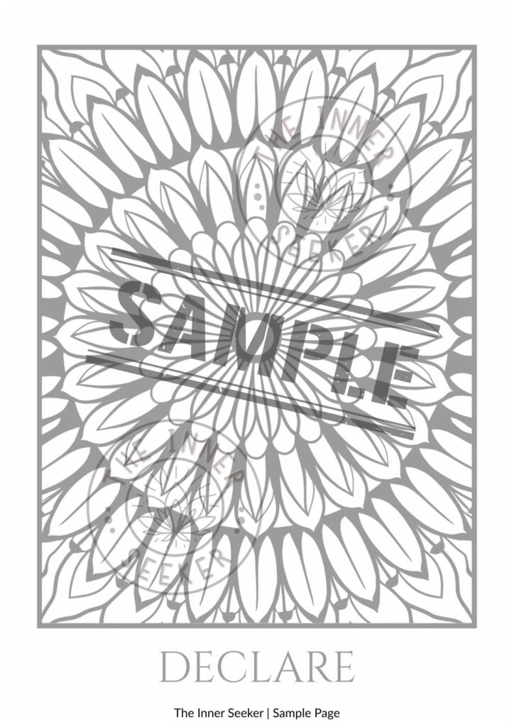 Sample coloring mandala titled Declare from Radiant Flow
