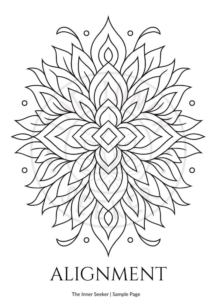 Alignment mandala coloring page sample from Signature Mandalas –Alignment mandala coloring page sample from Signature Mandalas – Botanical Flow by The Inner Seeker Botanical Flow by The Inner Seeker