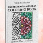 Hardcover mockup of Expression Mandalas Coloring Book with Radiant Flow design
