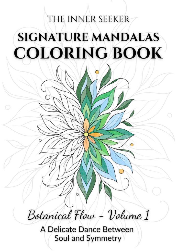 Signature Mandalas Coloring Book – Botanical Flow Bundle Cover featuring elegant mandala design with soft botanical details