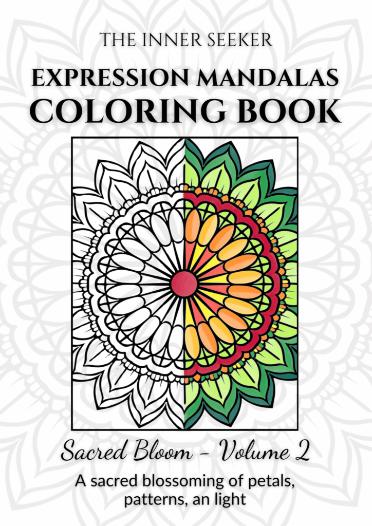 Cover of The Inner Seeker’s Expression Mandalas Coloring Book, Sacred Bloom – Volume 2.