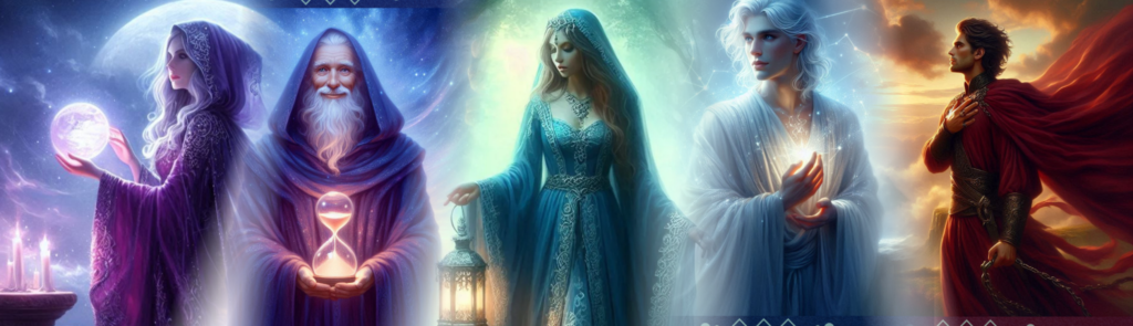 The Mystic, the Timekeeper, the Seeker, the Starborn and the Rebel archetypes from The Inner Seeker's 24 archetypes journey